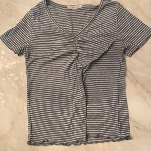 Stripped Lettuce ribbed scrunched v neck crop top